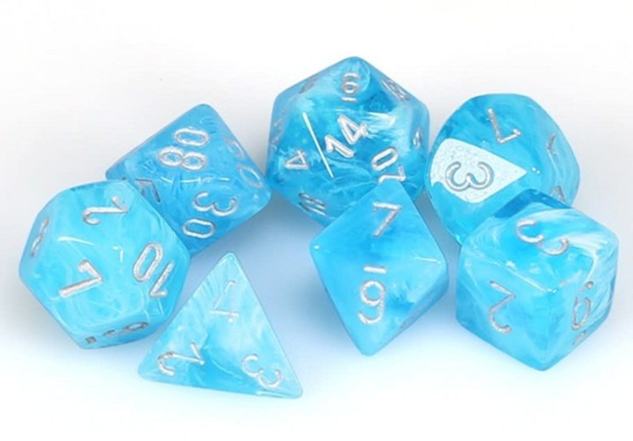 Chessex Luminary Sky/Silver Mini 7-Dice Set Dadi