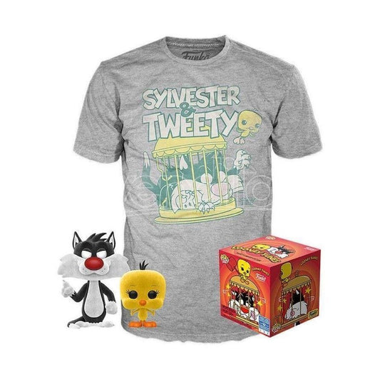 Looney Tunes Funko POP! 309 Sylvester & Tweety Flocked + T-Shirt L Animation nerd-pug